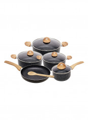 10 Piece Marble Cookware Set With 5 Layer Non-Stick Coating Black 1centimeter