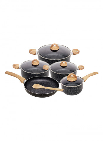 10 Piece Marble Cookware Set With 5 Layer Non-Stick Coating Black 1centimeter