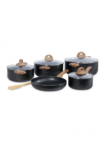 10 Piece Marble Cookware Set With 5 Layer Non-Stick Coating Black 1centimeter