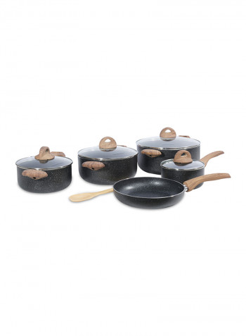 10 Piece Marble Cookware Set With 5 Layer Non-Stick Coating Black 1centimeter
