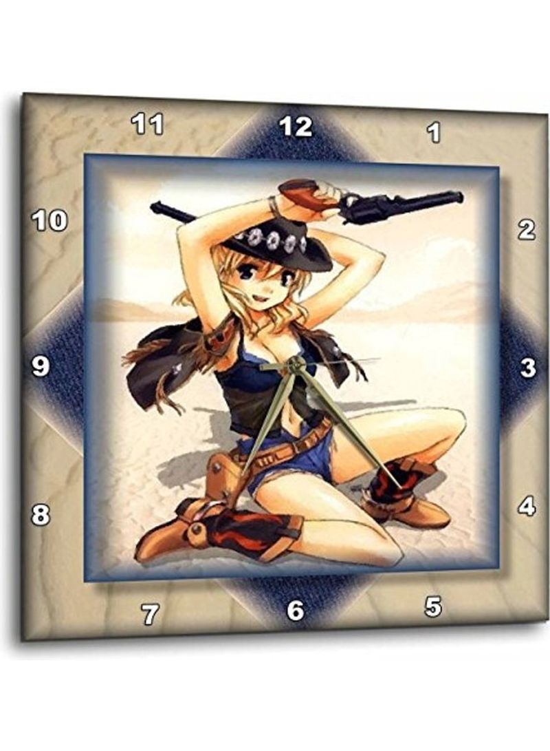 Anime Cowgirl Wall Clock Multicolour 10x10inch