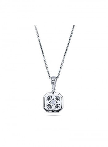 Rhodium Plated 925 Sterling Silver Cubic Zirconia Studded Pendant Necklace
