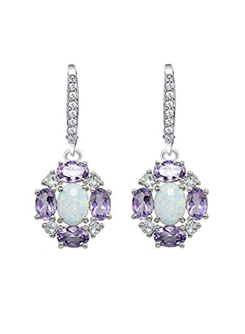 925 Sterling Silver Opal Amethyst And Topaz Studded Leverback Earrings