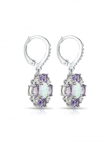 925 Sterling Silver Opal Amethyst And Topaz Studded Leverback Earrings