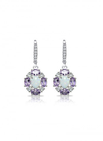 925 Sterling Silver Opal Amethyst And Topaz Studded Leverback Earrings