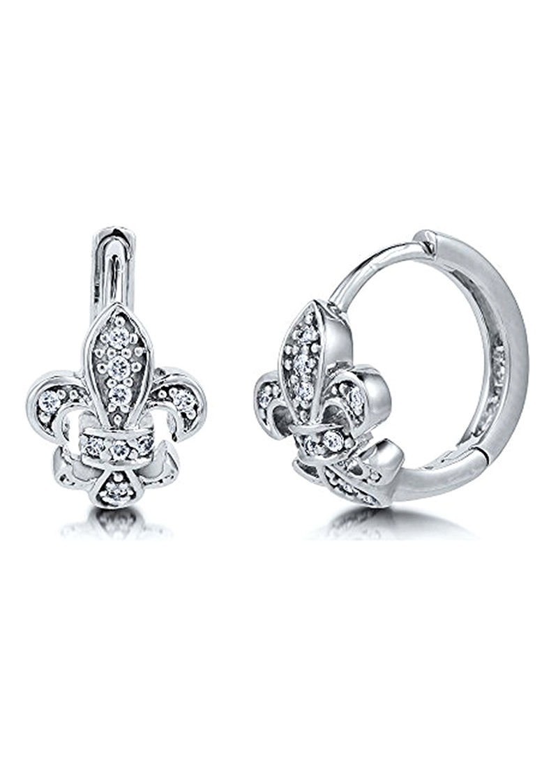 Rhodium Plated Sterling Silver Cubic Zirconia Flower Clip-Ons Earrings
