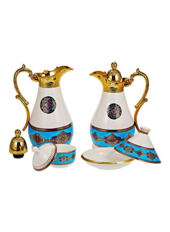 25-Piece Tea Set White/Gold/Blue ‎26.8x64.6x50.4cm