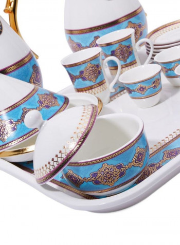 25-Piece Tea Set White/Gold/Blue ‎26.8x64.6x50.4cm