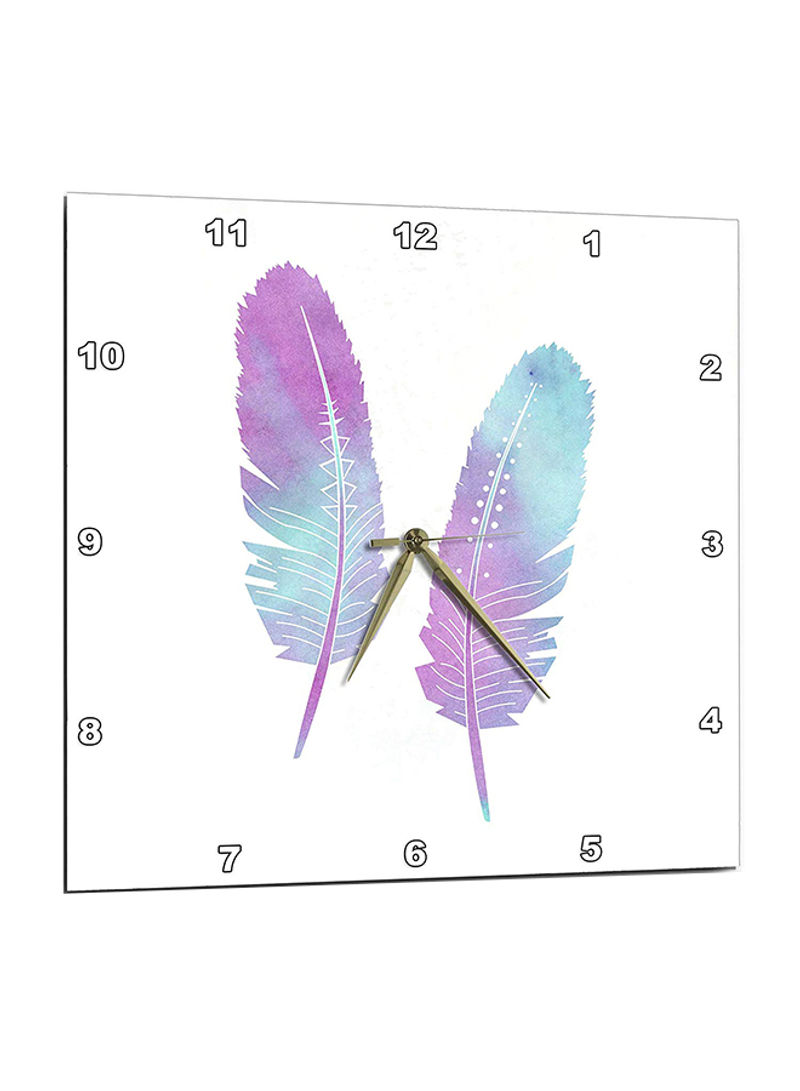 Bohemian Feather Printed Wall Clock White/Purple 13 x 13inch