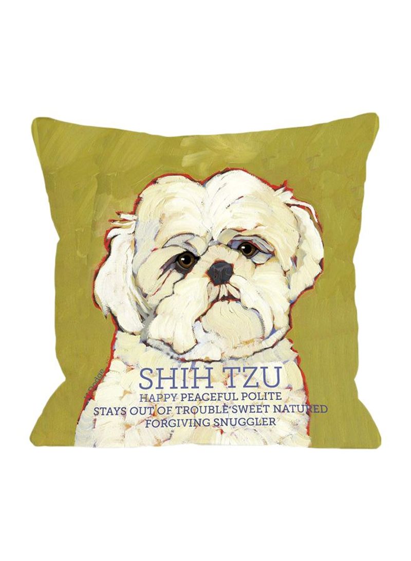 Shih Tzu Throw Pillow Green/Cream 18x18inch