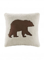 Synthetic Square Throw Pillow White/Brown 18x18inch