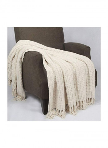 Yarn Knitted Throw Couch Polyester White 50x60inch