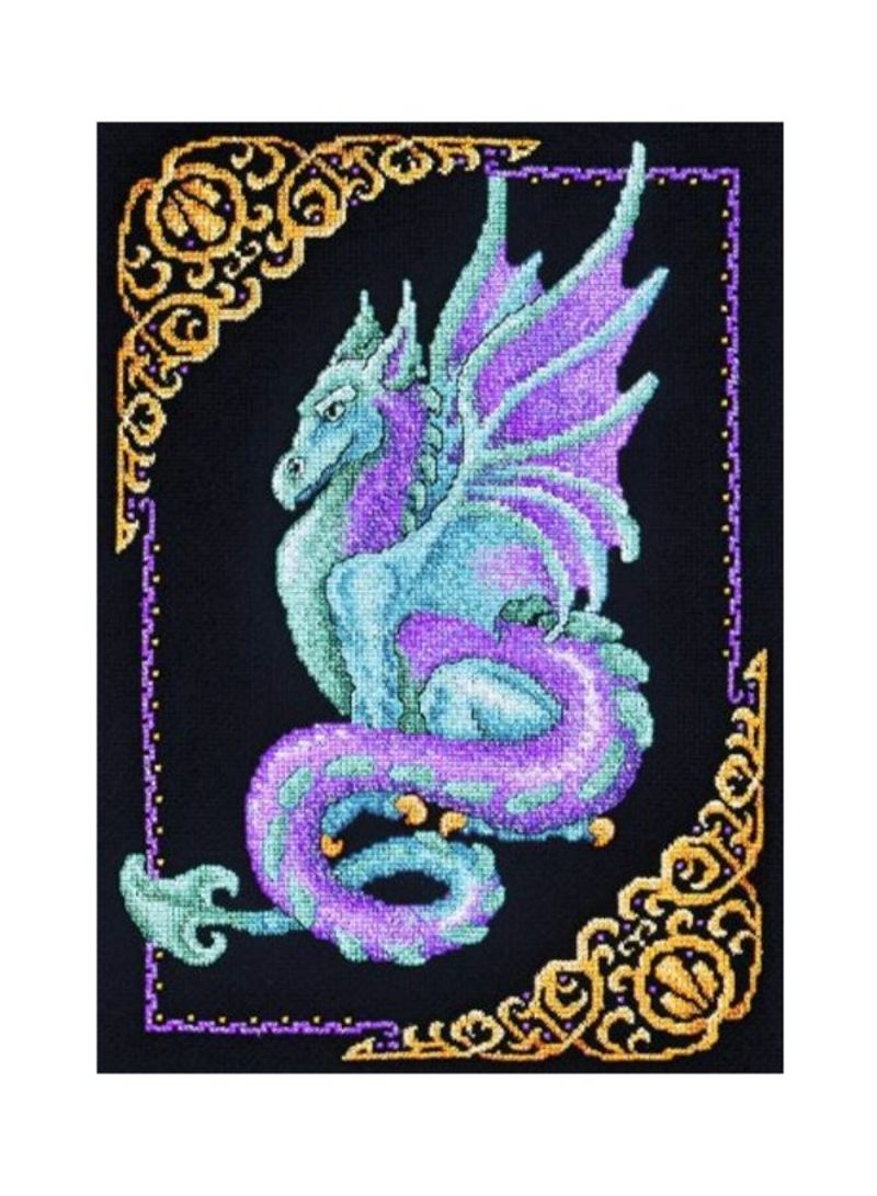 Cross Stitch Kit - Mythical Dragon Picture Green/Purple/Black
