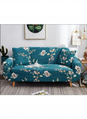 Floral Printed Anti-Slip Sofa Slipcover Green 145 x 185centimeter