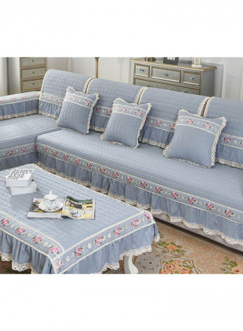 Ruffled Lace Non-Slip Sofa Slipcover Sky Blue/White