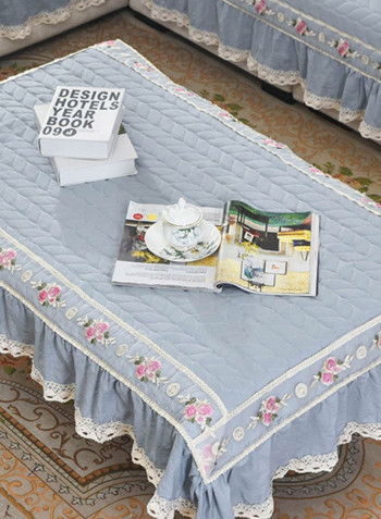 Ruffled Lace Non-Slip Sofa Slipcover Sky Blue/White
