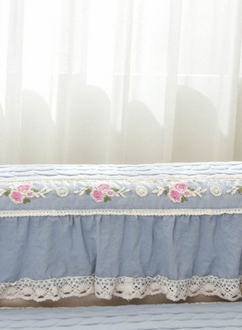 Ruffled Lace Non-Slip Sofa Slipcover Sky Blue/White