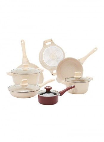 Winsor 9PC Cast Aluminum Non-Stick Cookware-Beige +  Prestige Class. Pro Cov Saucepan 0.9L/14Cm Multicolour 1 x Casserole(26), 1 x Casserole(20), 1 x Saute Pan(24), 1 x Frypan(24), 1 x Saucepan (14)cm