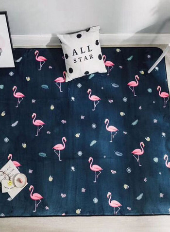 Flamingo Printed Living Room Mat Blue/Pink/White 80 x 185centimeter