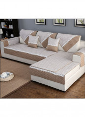 Colour Block Patchwork Sofa Slipcover Brown/White