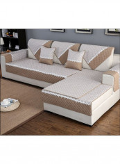 Colour Block Patchwork Sofa Slipcover Brown/White