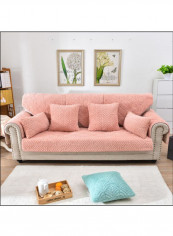 Elegant Solid Plaid Pattern Sofa Slipcover Pink