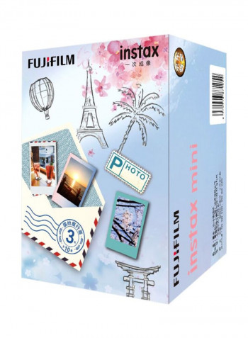 30-Sheet Instant Film Photography Paper For Instax Mini Camera Series 86x54millimeter White/Sky Blue/Pink