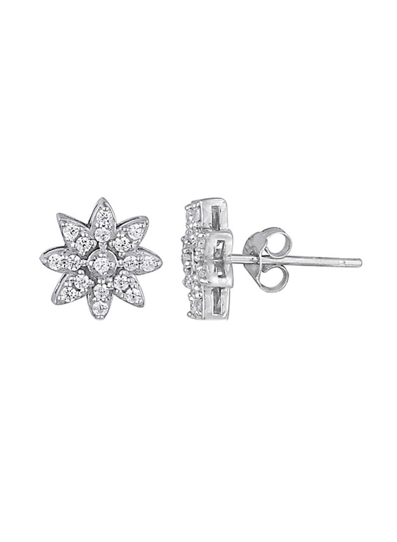 925 Sterling Silver Cubic Zirconia Flower Stud Earrings
