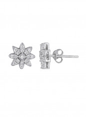 925 Sterling Silver Cubic Zirconia Flower Stud Earrings