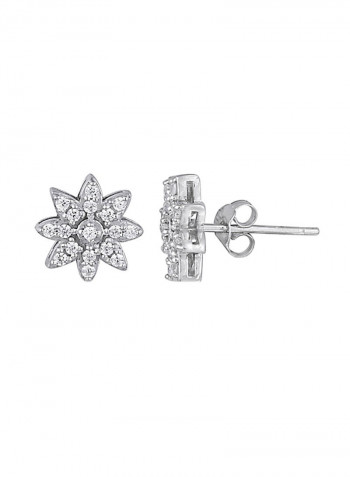 925 Sterling Silver Cubic Zirconia Flower Stud Earrings