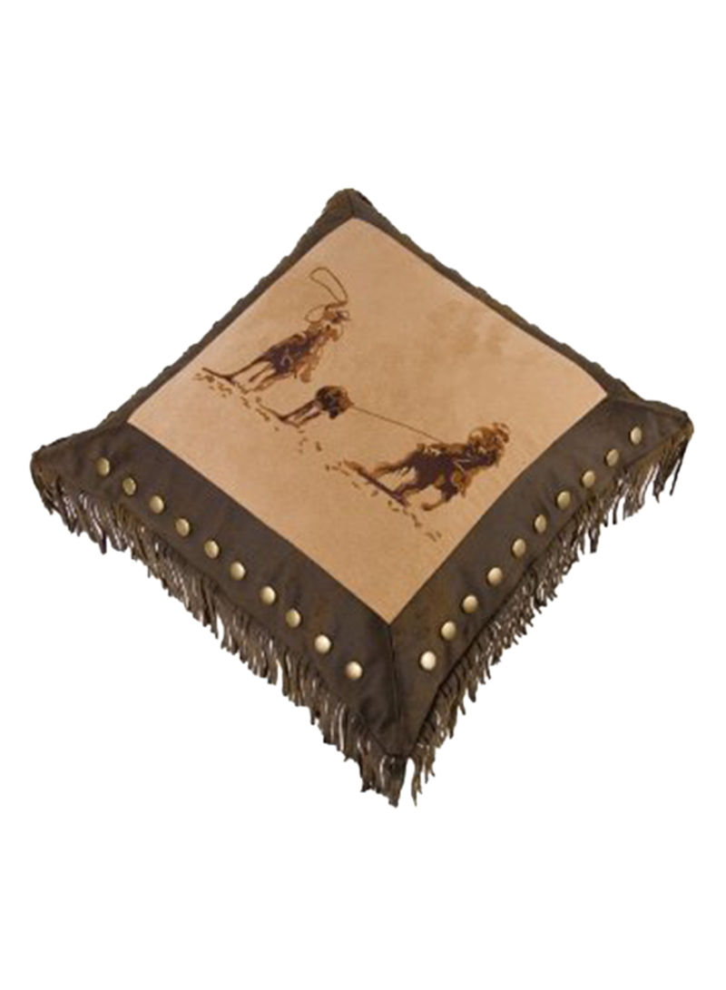 Team Roping Western Pillow Polyester Brown 18x18x4inch