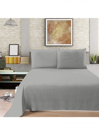 3-Piece Bedsheet Set Cotton Grey Double