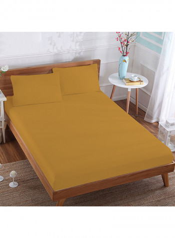 3-Piece Egyptian Cotton Fitted Sheet And Pillowcase Set Cotton Yellow Super King