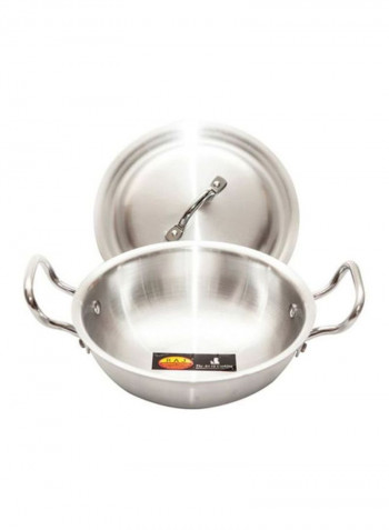 3-Piece Aluminium Kadai Set With Lid Silver Small Kadai 33.5 Cm, Medium Kadai 36 Cm, Large Kadai 38.5cm