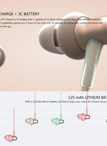 E1024 Stereo Wireless Neckband Bluetooth Earphone With Microphone Pink
