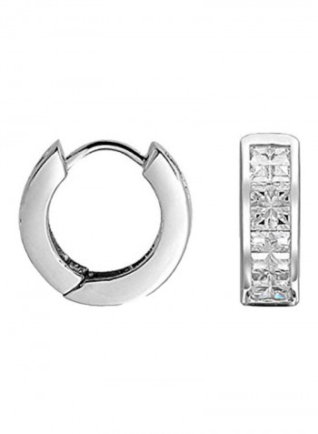 925 Sterling Silver Cubic Zirconia Studded Huggie Kpop Hoop Earrings