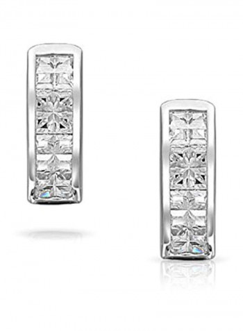 925 Sterling Silver Cubic Zirconia Studded Huggie Kpop Hoop Earrings