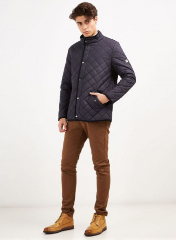 Quilted Bomber Jacket Navy