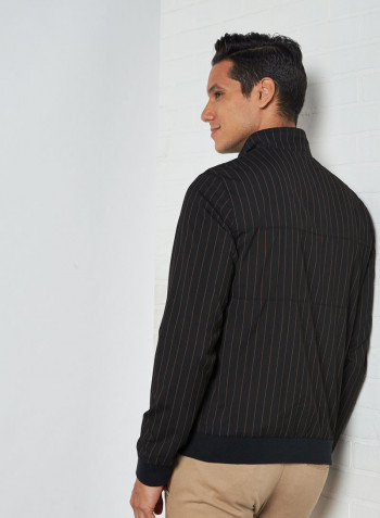 Striped Pattern High Neck Jacket Black