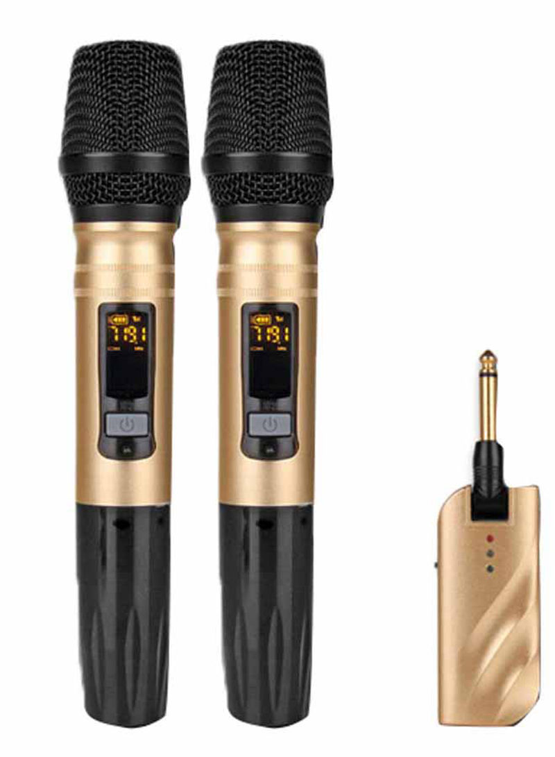 3-Piece Handheld Wireless Microphone With USB Receiver Set MI2077 Black/Gold