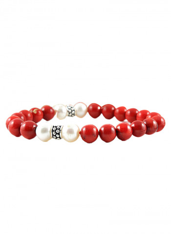 Coral & Pearl Bracelet With Sterling Silver Components