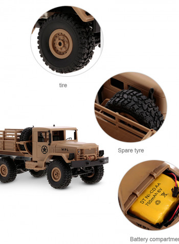 WPL 1/16 Scale Rock Crawler Off-Road 6WD Military Truck With Light 44.5cm