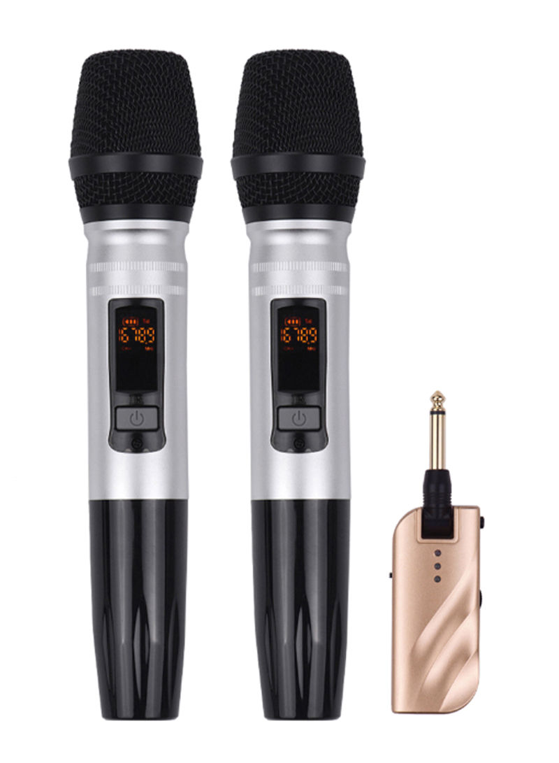 2-Piece UX2 Dual-Frequency Wireless Handheld Microphone Set With Receiver For Karaoke MI2045 Silver/Black/Gold