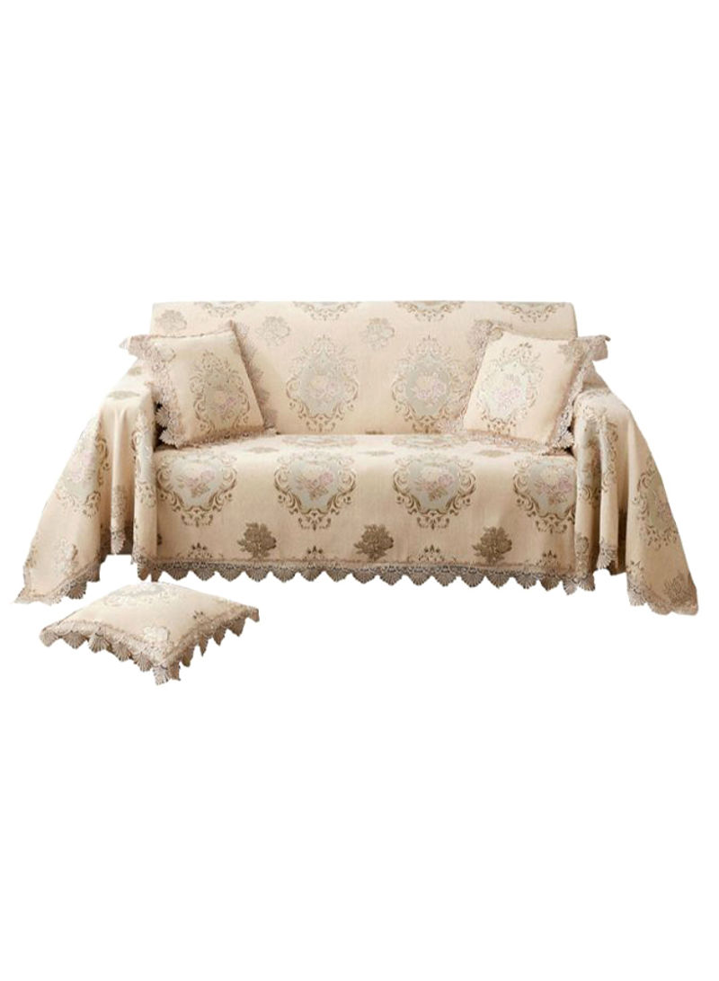 European Style Lace Jacquard Sofa Slipcover Beige/Green/Gold