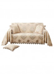 European Style Lace Jacquard Sofa Slipcover Beige/Green/Gold