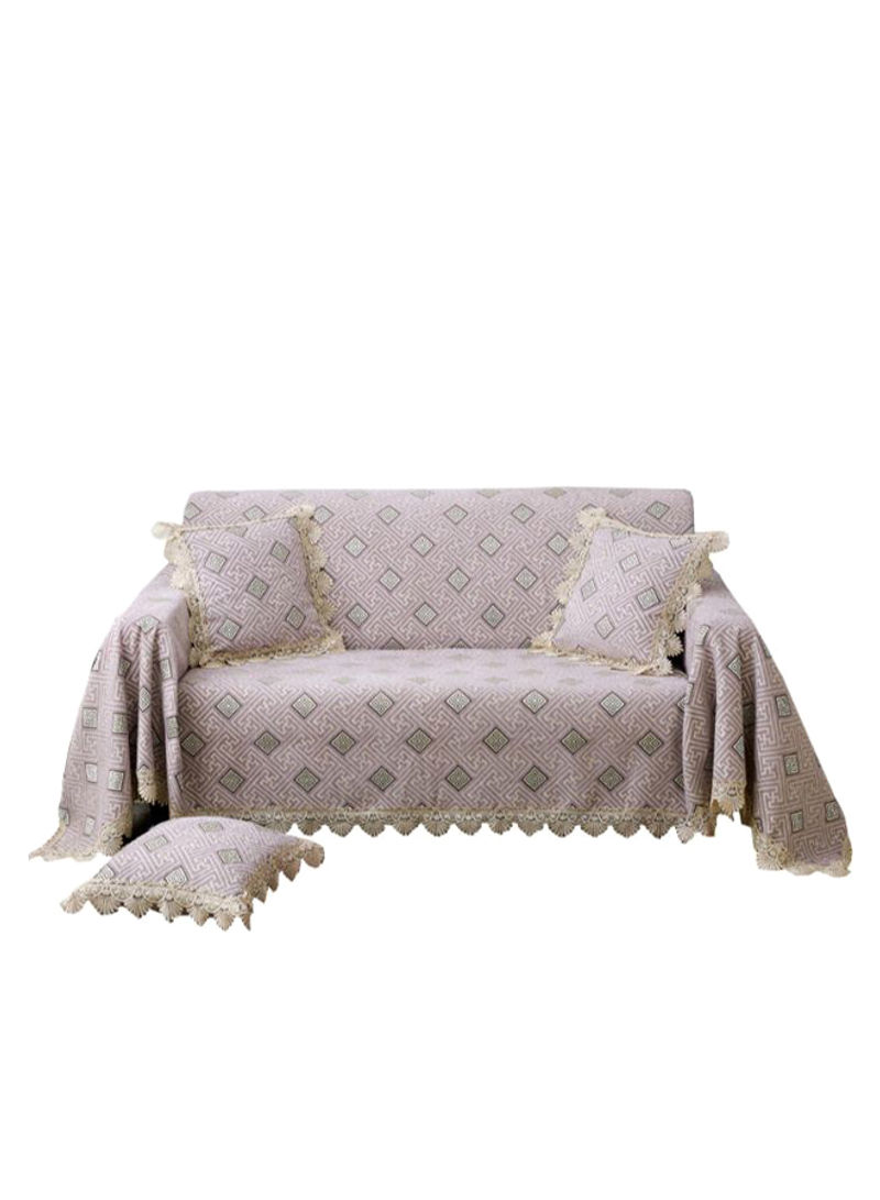 Lacework Design Jacquard Pattern High Grade Sofa Slipcover Pink/Grey