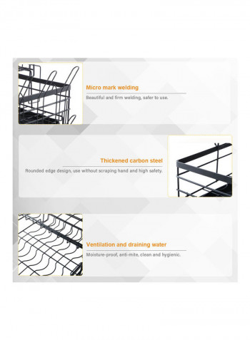 3-Tier Dish Drying Rack With Removable Drain Board Black 38.00 x 19.50 x 34.50cm