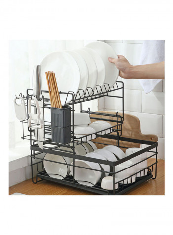 3-Tier Dish Drying Rack With Removable Drain Board Black 38.00 x 19.50 x 34.50cm