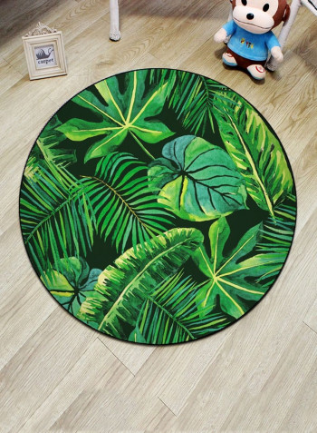 Fresh Leaves Printed Round Living Room Floor Mat Green 100x100cm