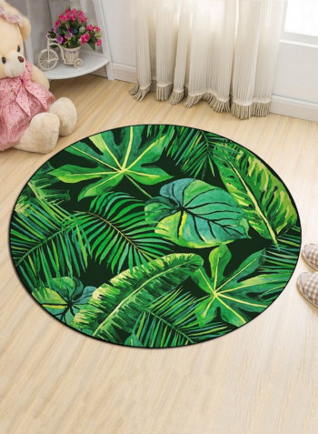 Fresh Leaves Printed Round Living Room Floor Mat Green 100x100cm